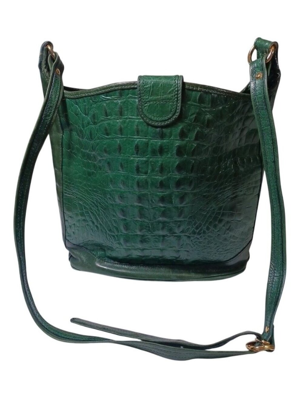 Saks Fifth Avenue Green Leather Croc Crossbody Bag Handbag Vintage Made In Italy - Picture 2 of 7